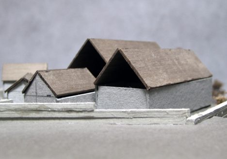 Tib Hill, North York Moors National Park. Pair of contemporary longhouses. Isometric model view
