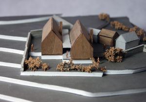 Tib Hill, North York Moors National Park. Pair of contemporary longhouses. Process design model