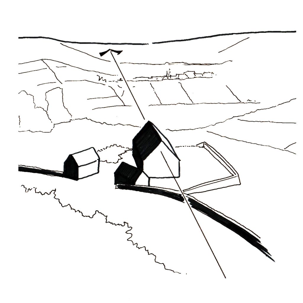 Tib Hill, North York Moors National Park. Pair of contemporary longhouses. Design concept sketch