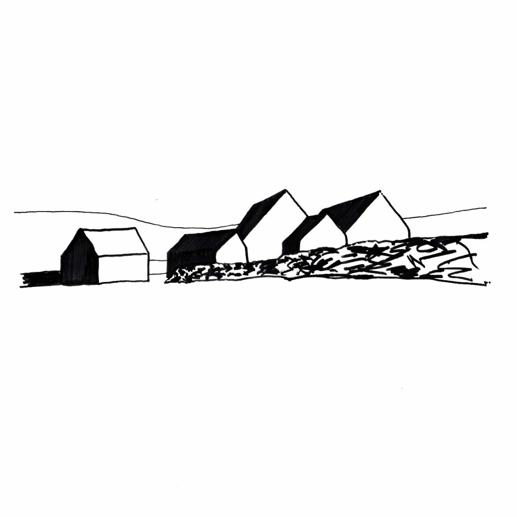 Tib Hill, North York Moors National Park. Pair of contemporary longhouses. Sketch design.