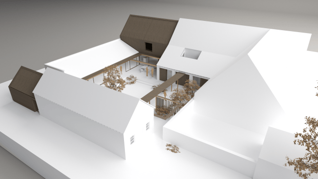 Hill Top Farm, North Cliffe. Concept Model - Courtyard Aerial View