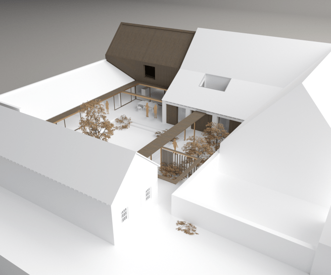 Hill Top Farm, North Cliffe. Concept Model - Courtyard Aerial View